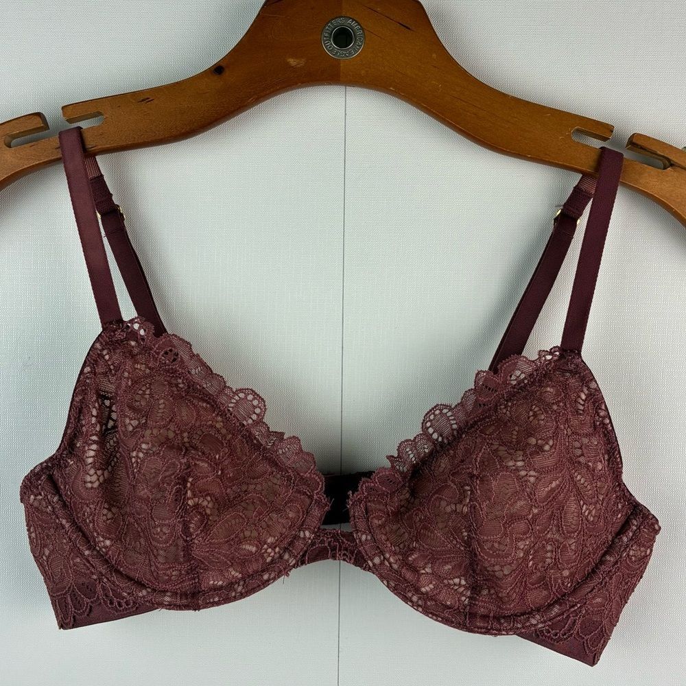 Soma women’s Plunge Unlined Underwired Bra with Lace Burgundy Size 34B